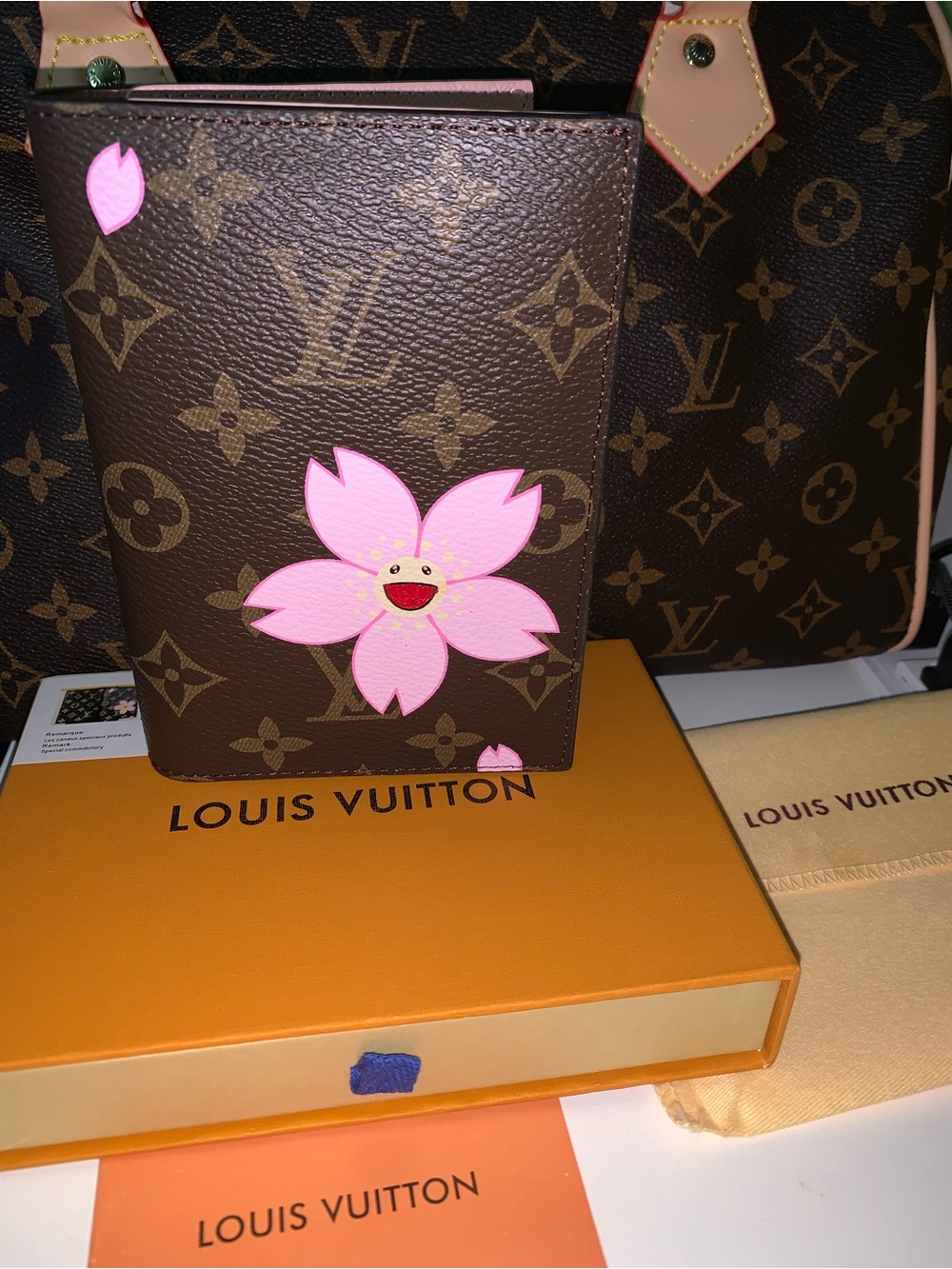 Monogram Sakura fashion inspired Passport and card holder